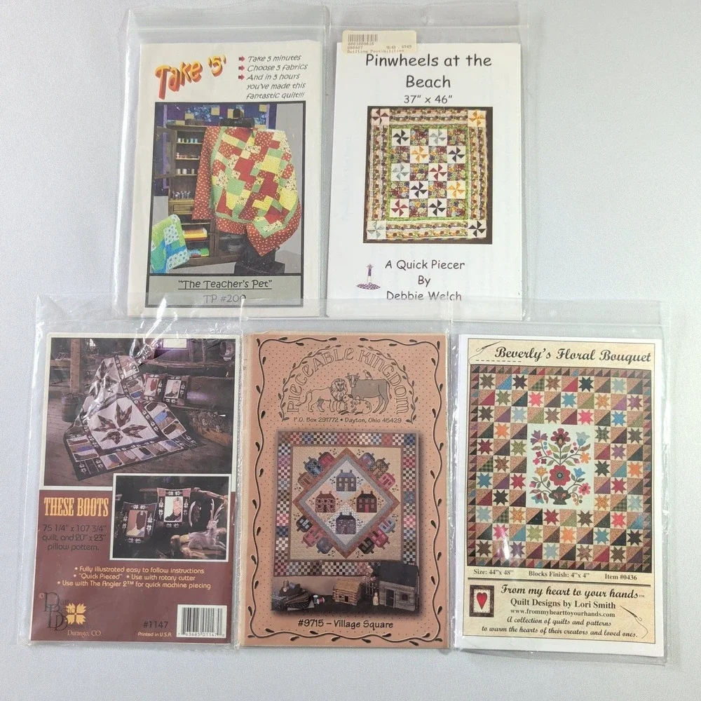 Lot 10 Quilt Patterns Noahs Ark Pinwheels Floral Bouquet Pieceable Kingdom Mixed